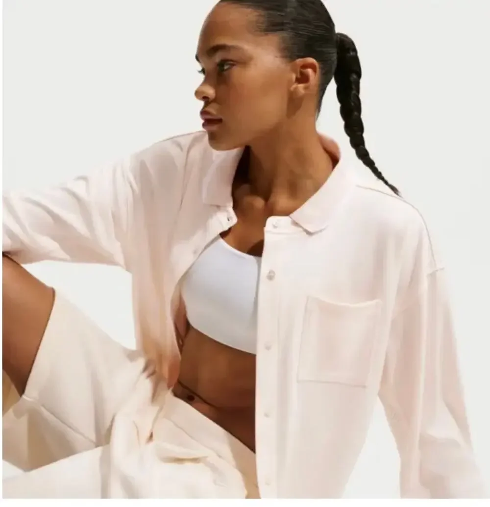 Nike Sportswear Oversized Jersey Button-Down Top Cream M (NWOT)